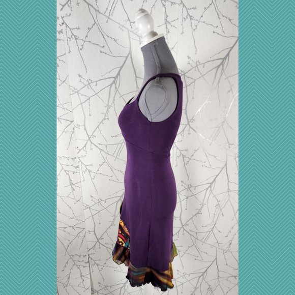 Katrin Leblond Purple Colorful Applique Peplum Midi Dress - Picture 3 of 5